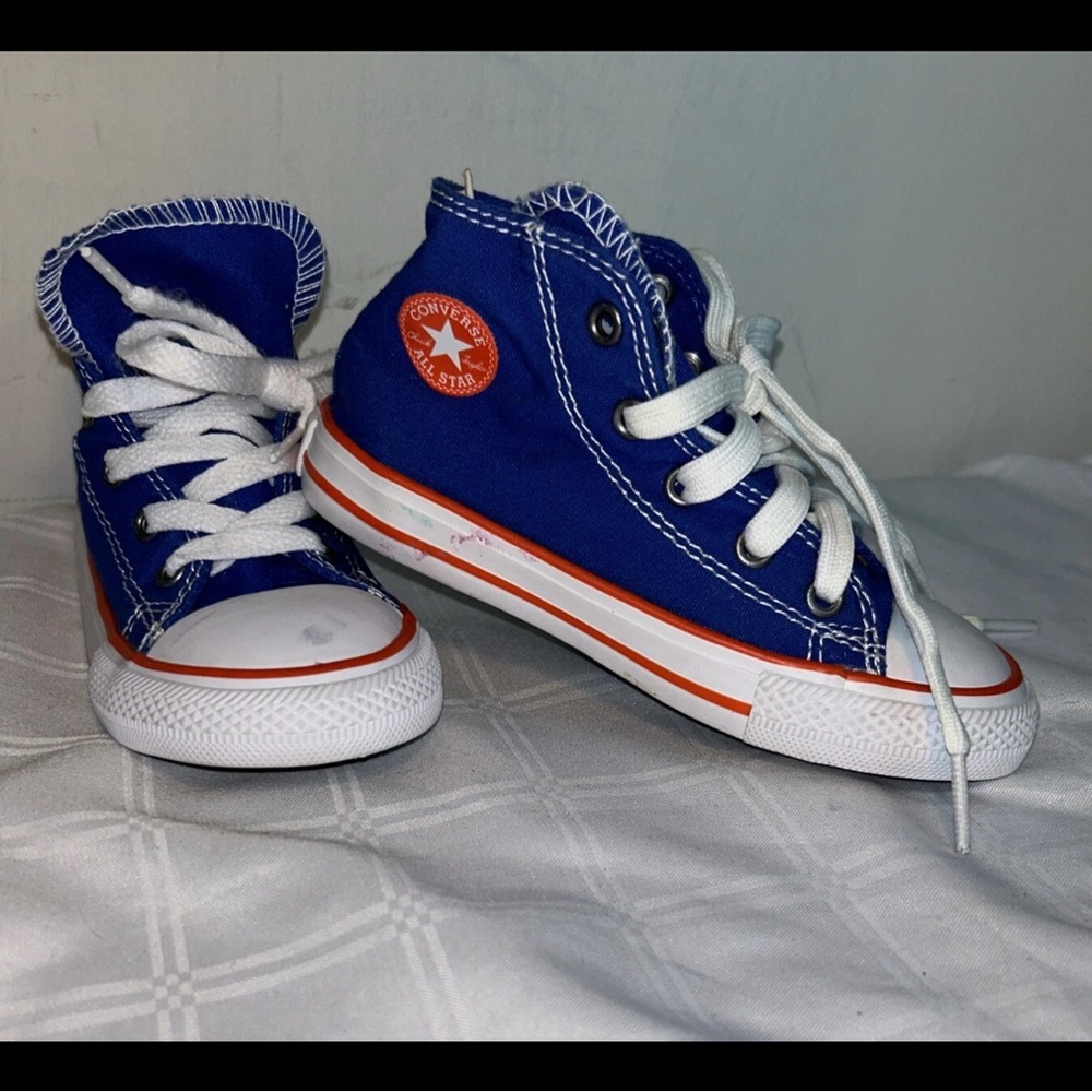 Converse Kids Royal Blue High-Tops with Orange Accents